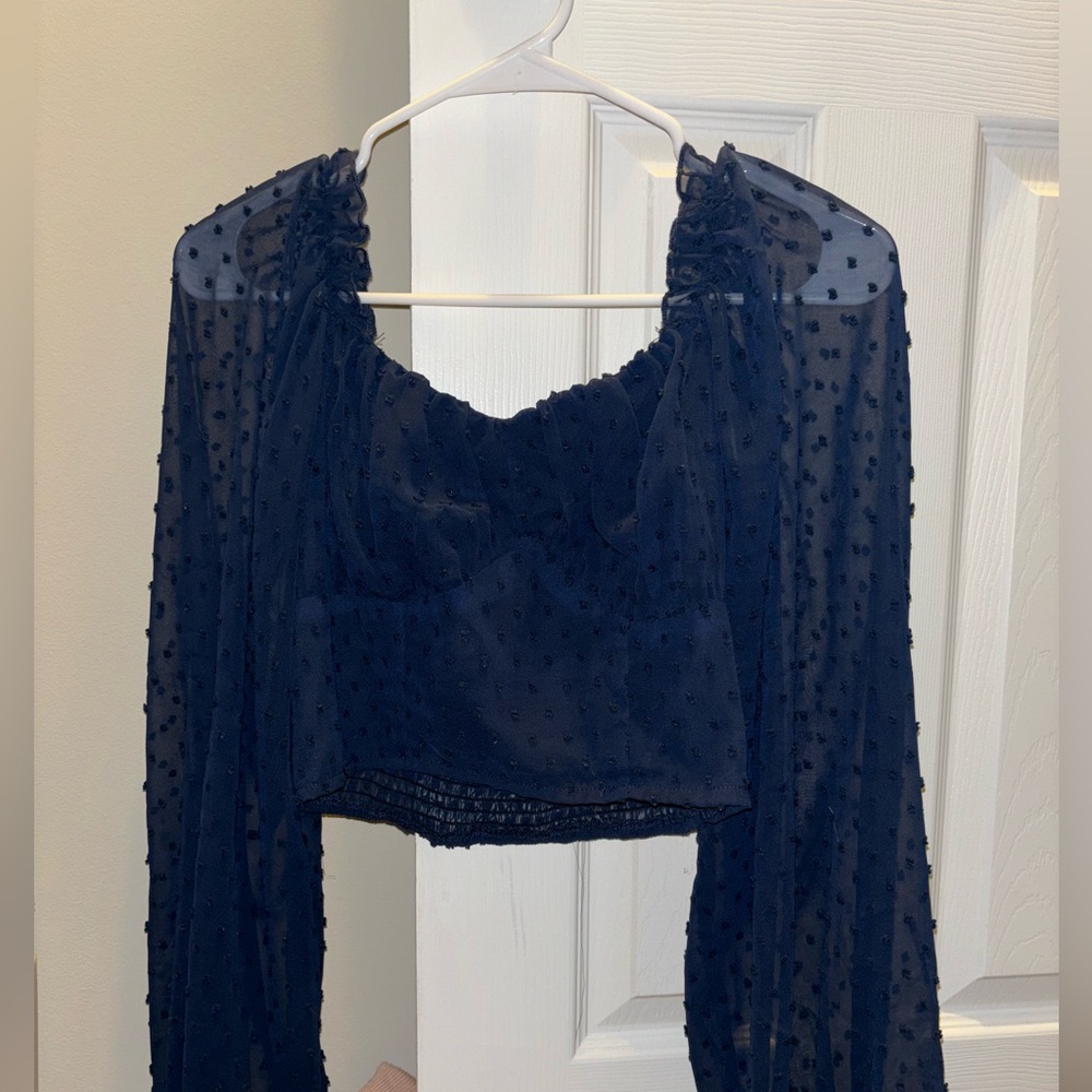 Cropped mesh long sleeve top